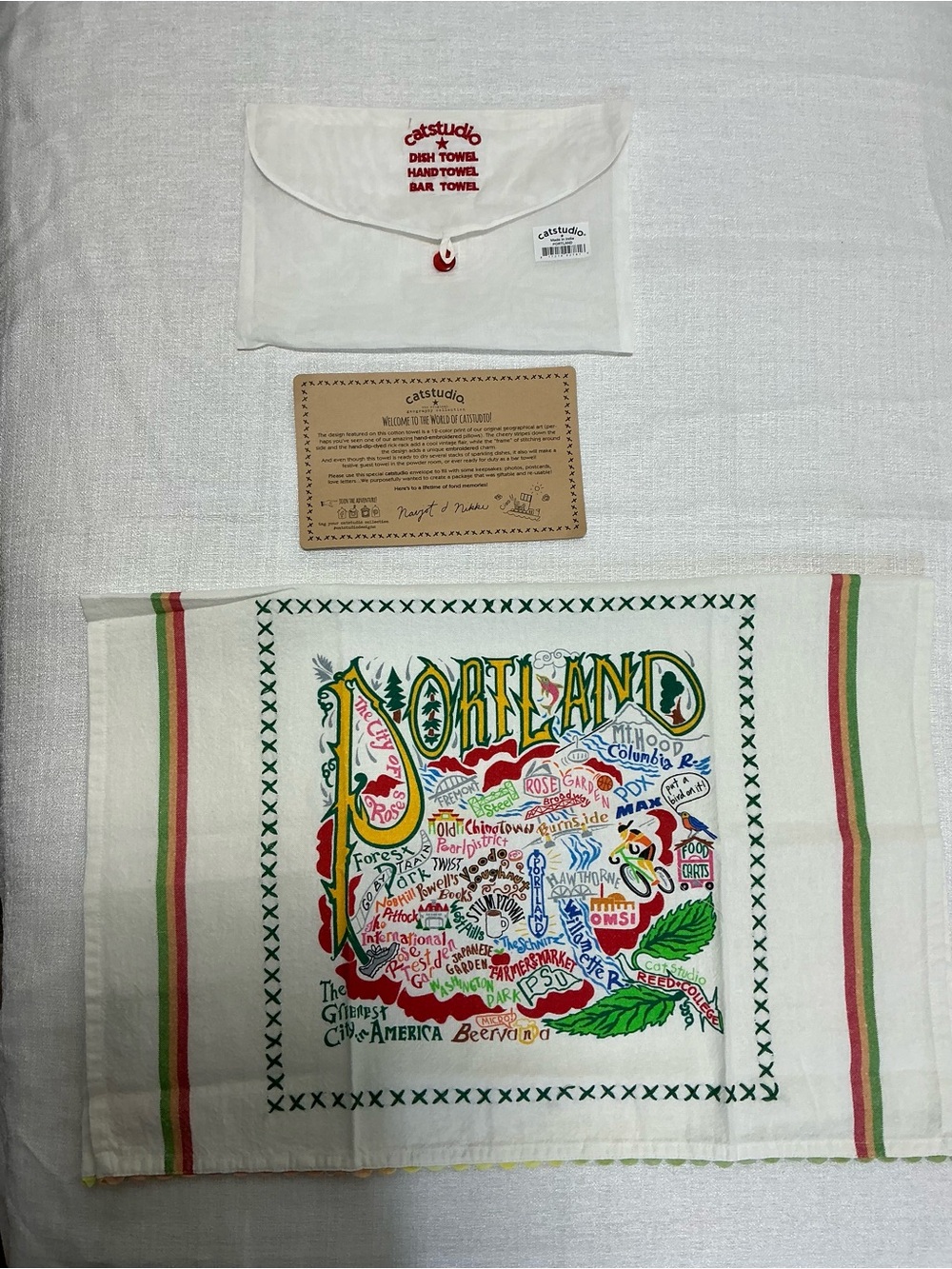 Catstudio Portland Oregon Dish Towel NWT geography Collection Gift Pouch Cotton